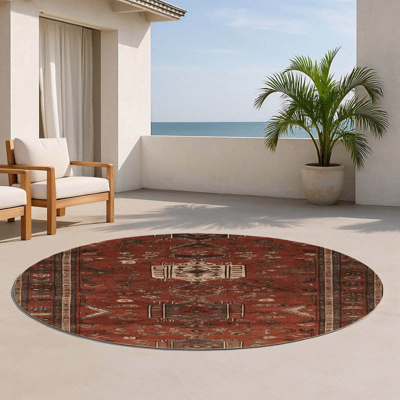 Turkish Brown Indoor and Outdoor Area Rug, Round 5'