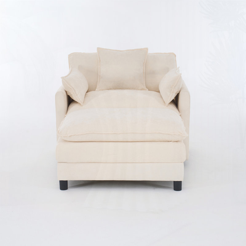 Fauteuil en chenille avec repose-pieds, Beige