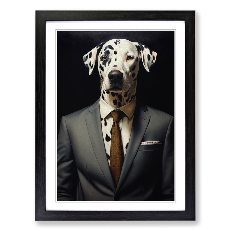 XYZ-FRM-V1223-496 Dalmation In A Suit Painting No.4 - Single Picture Frame Print on Wood, Black, 34cm H x 25cm W x 2cm D