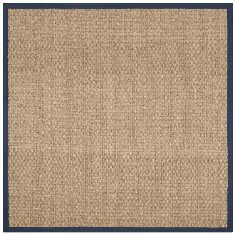 Auckland Bamboo Slat/Seagrass Natural / Blue Area Rug, Square 1'6"