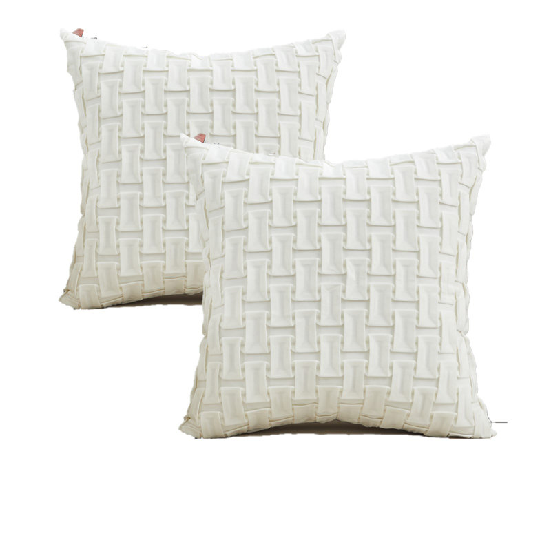 Geometric Velvet Throw Pillow, White, No