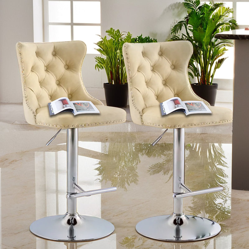 Ensemble de 2 tabourets de bar modernes et capitonnés, Beige