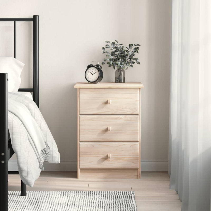 Table de chevet en bois massif Veloute, Naturel, 3 drawers