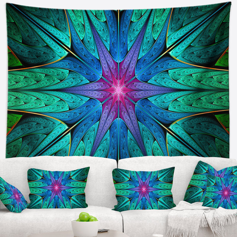 Tapisserie abstraite turquoise abstraite, H 32 po x l 39 po