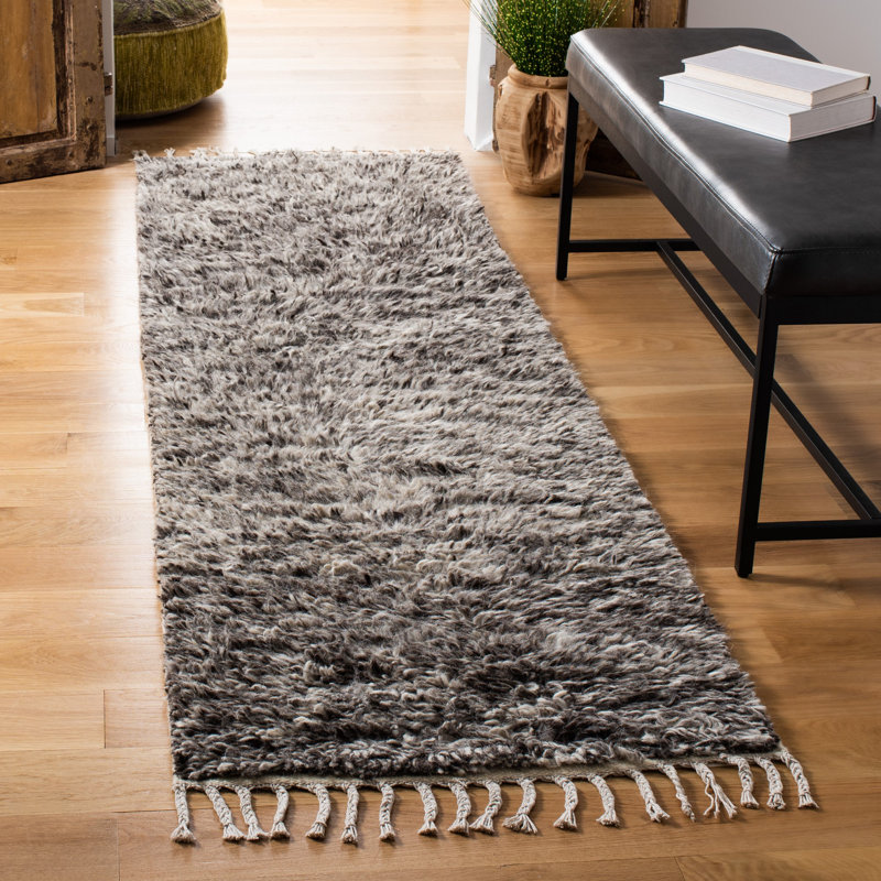 Tapis gris en laine tissé à la main Aitkin, Tapis de couloir 2 pi 3 po x 8 pi