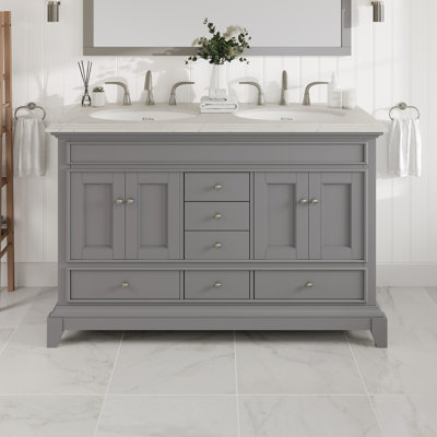 Meuble-lavabo double en porcelaine encastrable l 48 po x P 22 po Elite Stamford