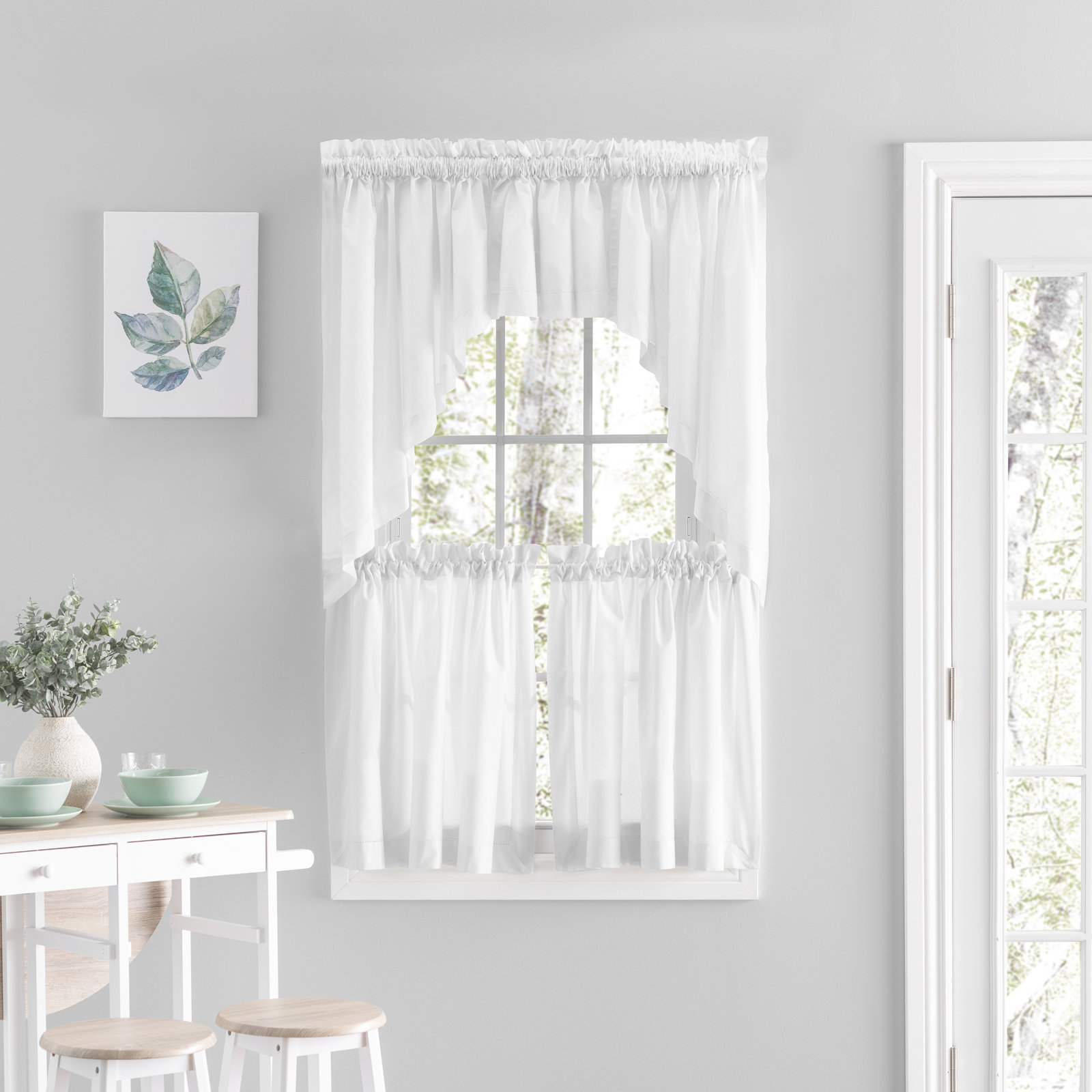 Blandford Semi-Sheer Cafe Curtain Pair, White, 80" W x 30" L