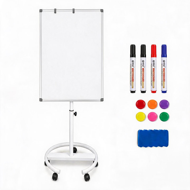 Magnetic Rolling Whiteboard on Wheels with Paper Holder & Hooks – 40"x28" Mobile Dry Erase Board for Office, Training Room & Home
