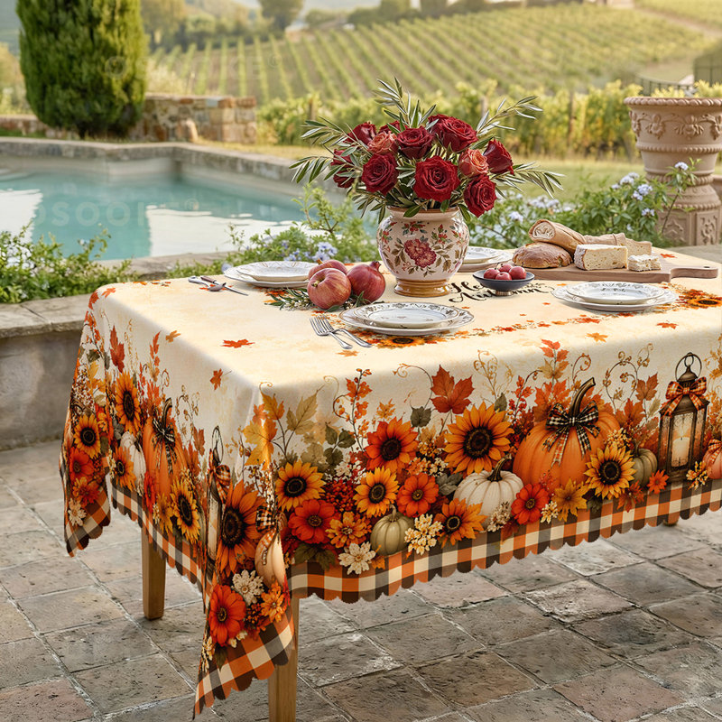 Nappe « Bonjour Automne » citrouille et tournesol, nappe à carreaux Buffalo « Récolte d'automne », Rectangle 55 po x 70 po