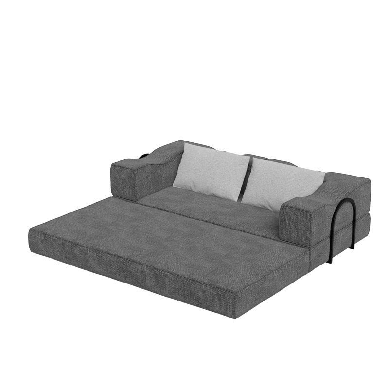 Solsticea 80" Convertible Sleeper Sofa Bed With 2 Pillows, Chenille Folding Mattress Couch Removable And Washable Sofa, Floor Sofa Lounge Couch For Living Room Small Spaces