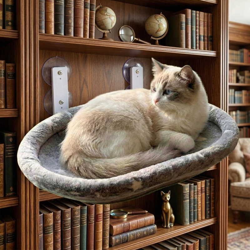Hamac de fenêtre pour chat pliable sans cordon Glow-in-the-Dark avec structure en métal robuste et ventouses robustes, siège de repos à imprimé d'étoiles, housse lavable amovible pour chats d'intérieur