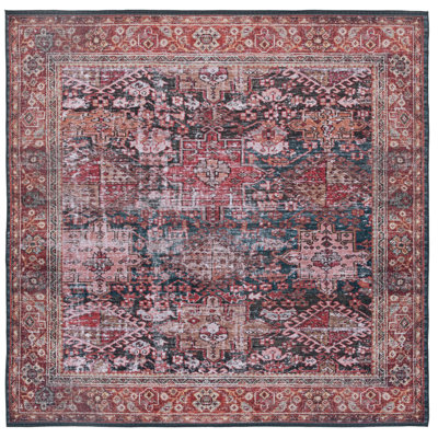 Tucson Vintage Look Machine Washable Non-Slip Area Rug in Red, Navy & Beige