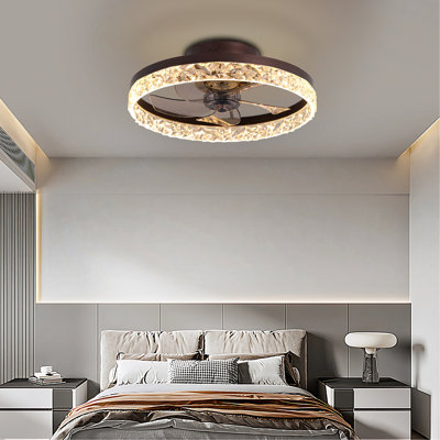 Ventilateurs de plafond 19,7 po avec lumières, ventilateur de plafond à profil bas et télécommande, ventilateurs de plafond encastrés, lumière DEL réglable à intensité variable, luminaires bruns pour chambre à coucher, salon