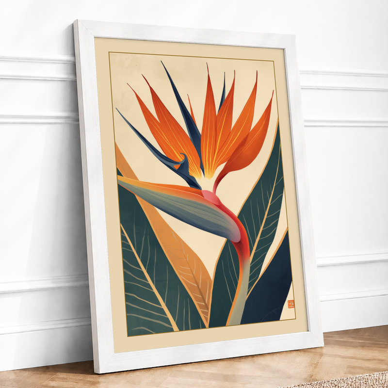 Bird of Paradise Botanical - Framed Print, A2 - 59.4 x 42.0 cm, White
