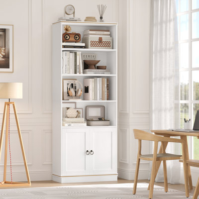 Bibliothèque sur pied de 71 po, bibliothèque à 6 niveaux pour bureau à domicile, salon, blanc
