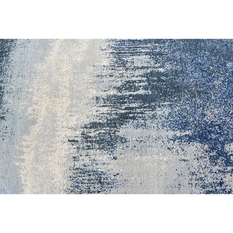 Abstract Area Rug in Dark Blue/Gray/Ivory