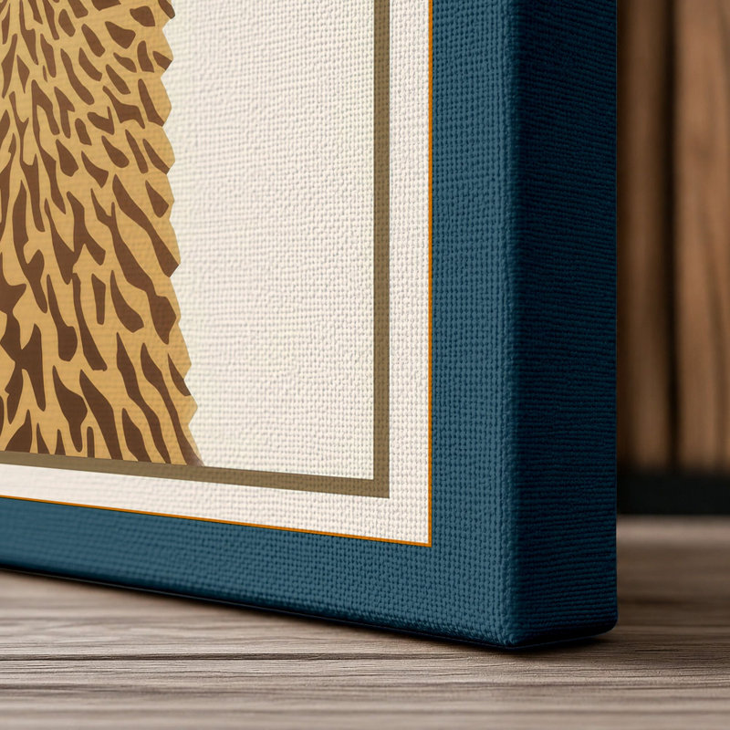 Llama in Profile Japandi - Wrapped Canvas, 30x20 - 76.2 x 50.8 cm, Teal Border