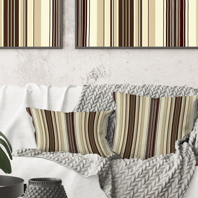 Coussin brun et blanc à fines rayures I - Modern