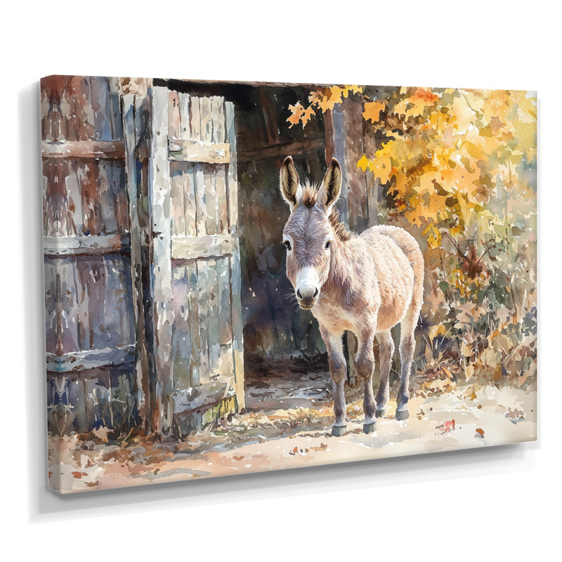 Dunnum Donkey S Path Tot Hye Barn II - âne, art mural, H 12 po x l 20 po, Toile tendue, Ne s’applique pas