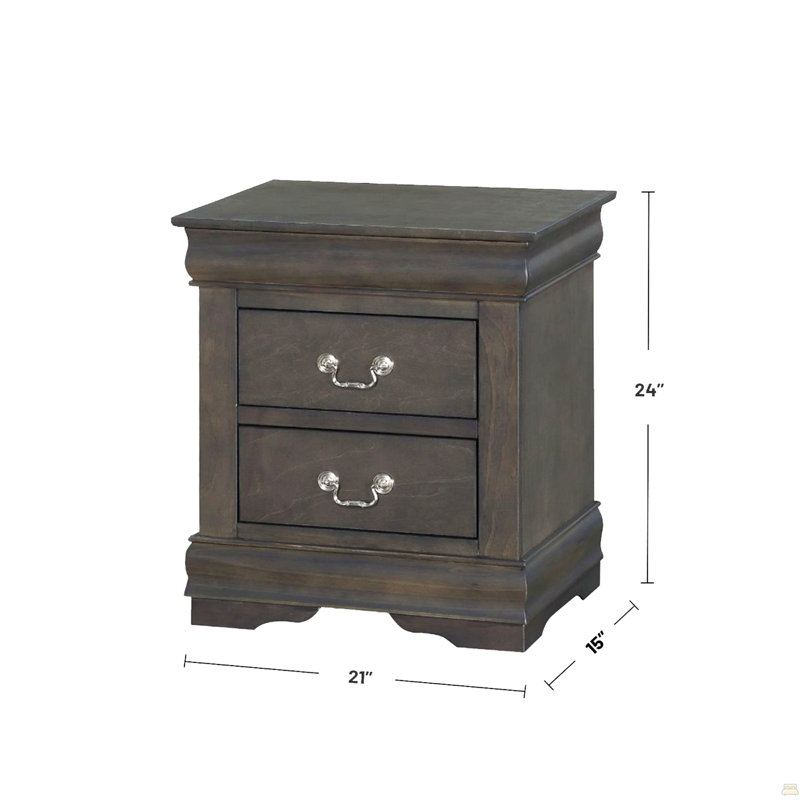 Table de chevet en pin massif avec 2 tiroirs, gris foncé