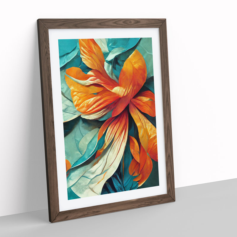 Flowers Abstract Art No.4 - Framed Print, 34cm H x 25cm W, Walnut