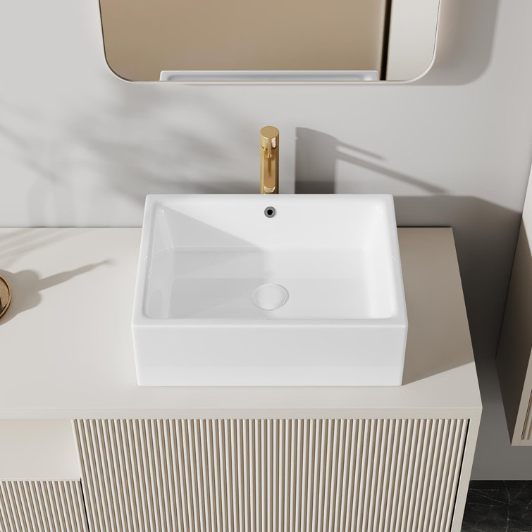 Dublin 510mm x 310mm White Rectangular Countertop Basin Bathroom Sink with Overflow