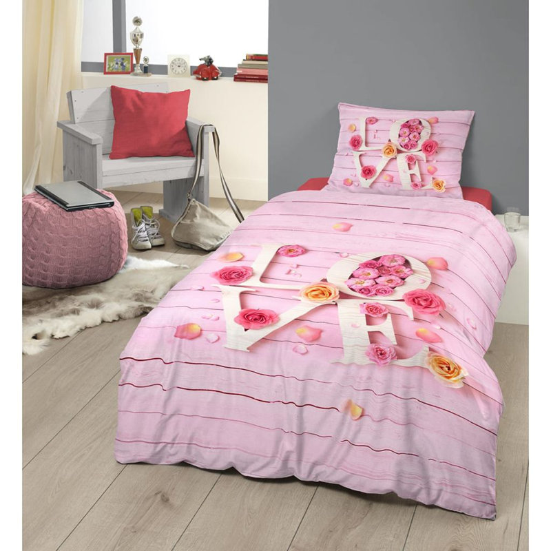 Good Morning Duvet CoverLove Pink, 135 x 200 cm + 80 x 80 cm