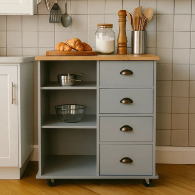 Rolling Kitchen Island Bar Cart W Drawers, Shelves, Brown N Black