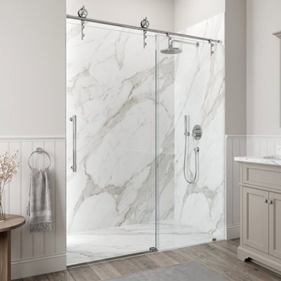 Hamilton 56-60" W x 78" H Sliding Frameless Shower Door with 3/8" Clear Glass