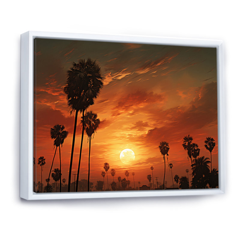" Sunset With Palm Trees ", 30" H x 40" W x 1.5" D, White Floater Framed