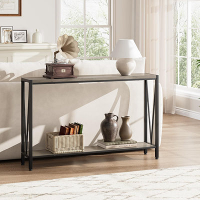 Geron Console Table, 2-Tier Entryway Table with Storage, 43" Narrow Sofa Table with V Design, Industrial Console Table for Entryway
