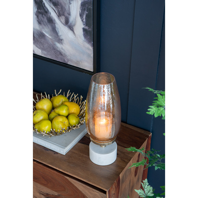 Gold Luster Glass and Marble Hurricane Lamp