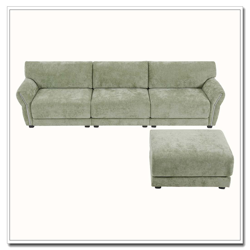 Canapé modulaire en tissu chenille de 110 po avec repose-pieds, USB et chargeur de type C, Vert