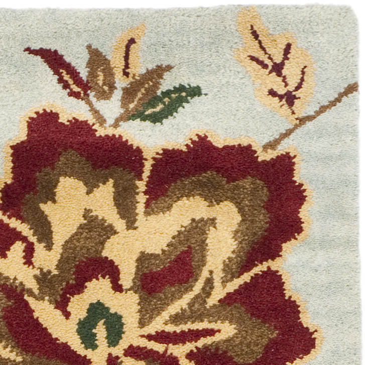Handmade Light Blue Floral Wool 5' x 8' Area Rug