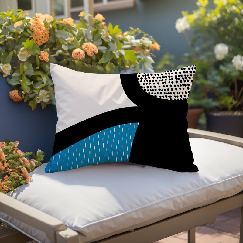 Coussin lombaire réversible intérieur / extérieur Vikka, H 18 po x l 25 po, Turquoise / noir / blanc cassé