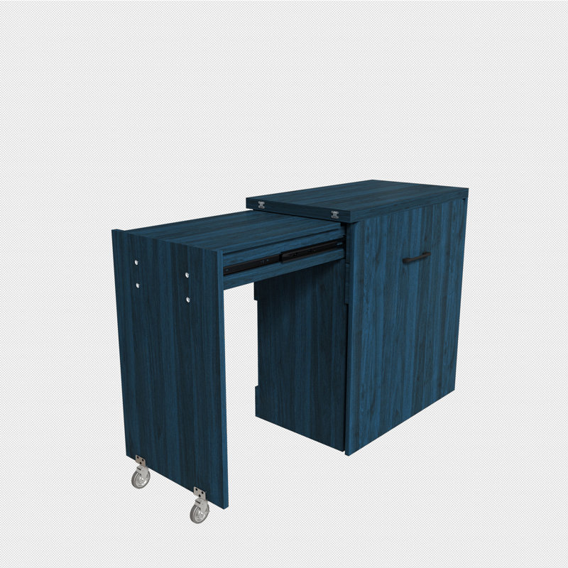 Meuble-lavabo compact 3 en 1 avec miroir rabattable, tiroirs de grande capacité et espace de rangement caché, Bleu