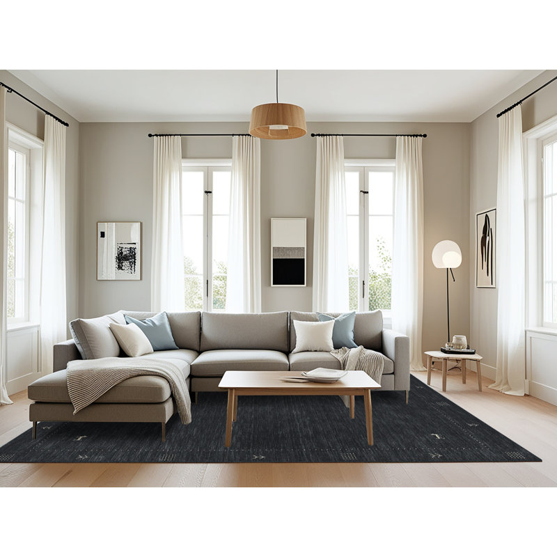 Tapis contemporain noir, Rectangle 8 pi x 12 pi