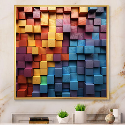 «Rainbow Cubic Wood Spectrum - Abstract Shapes», reproduction d'art sur toile