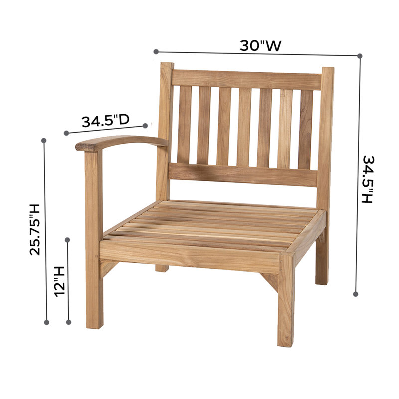 Fauteuil club d'extérieur en teck Huntington, Charbon