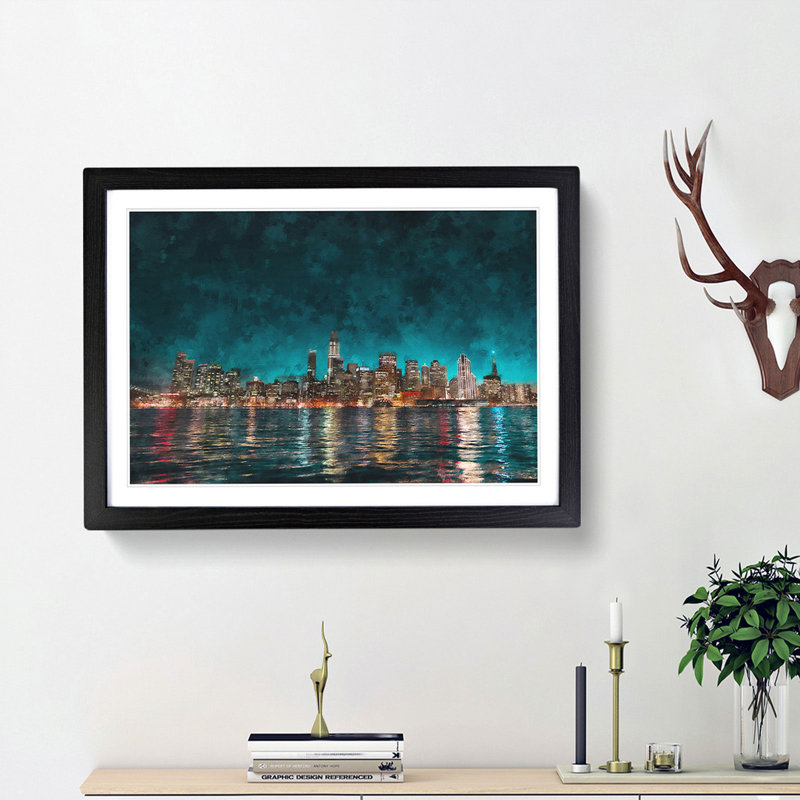 Reflection of the San Francisco Skyline - Picture Frame Painting Print on MDF, Black Framed, 45cm H x 63cm W x 2cm D