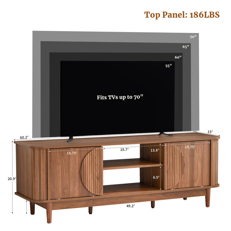 Leopardus 60.2" TV Stand with Sliding Door, Brown