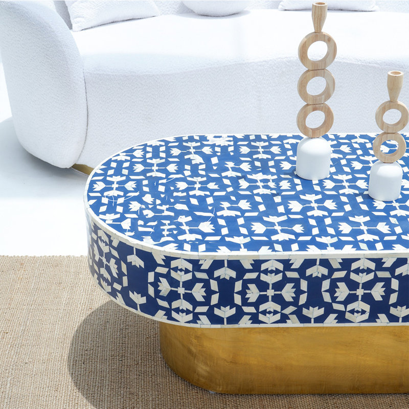 Table basse en bois peint à la main, Bleu