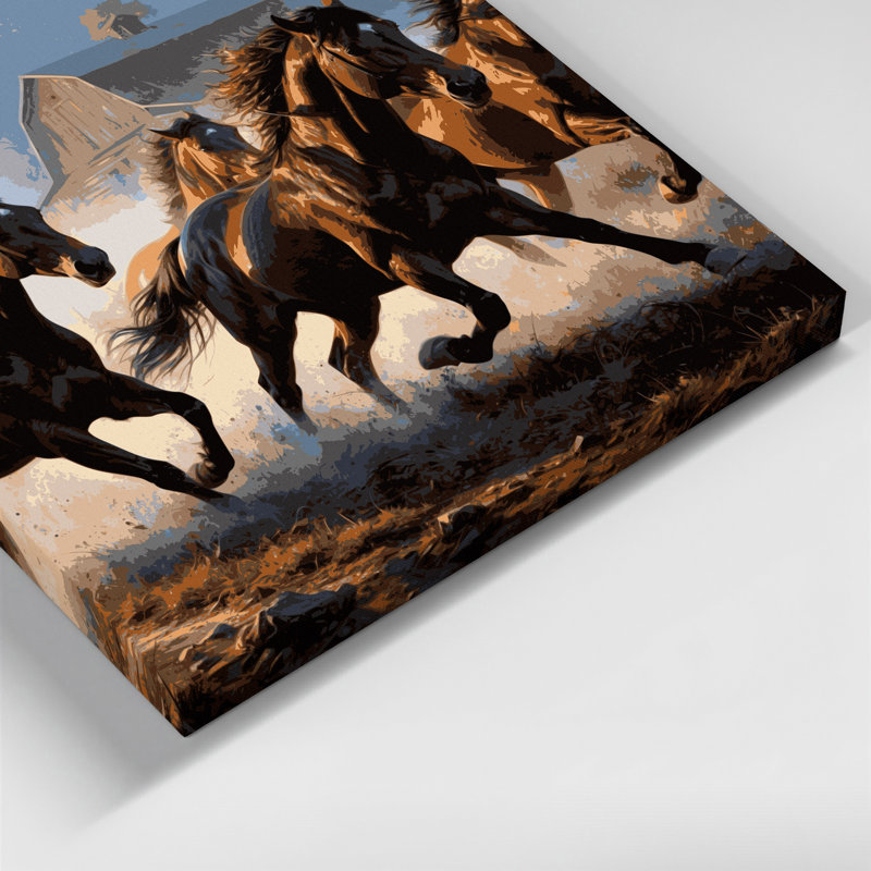 Farm Farm Horses Brown Canvas Wall Art, 12" H x 12" W