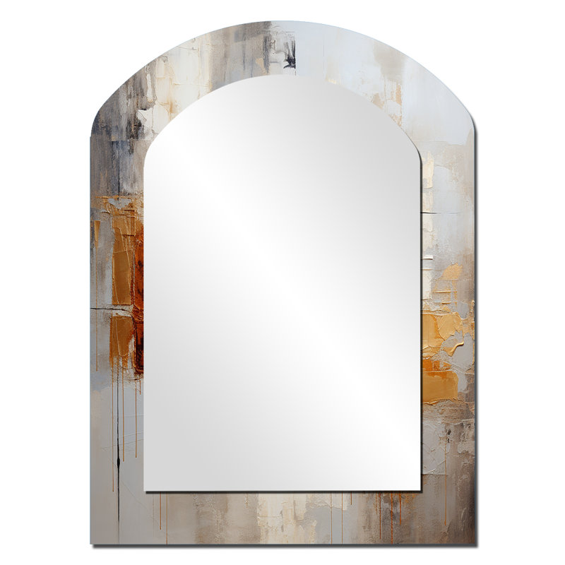 Transcendent Textures V - Abstract Collages Arch Decorative Wall Mirror, Modern Asymmetrical Mirror, Printed Metal Art