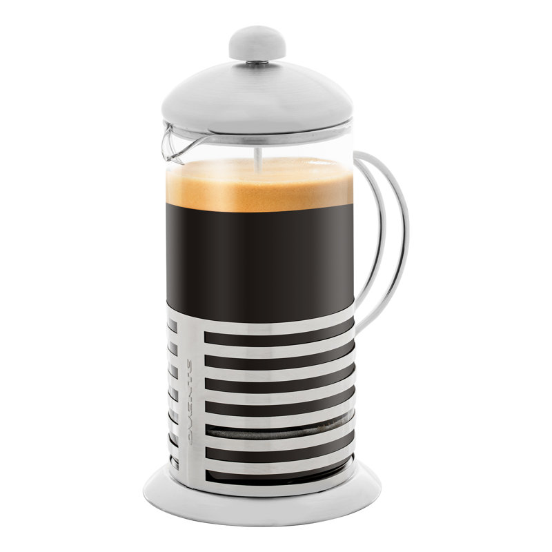 OVENTE French Press Coffee Maker 34 Ounce with Heat Resistant Borosilicate Glass, Stainless Steel Design and 4-Level Filter System, Portable Cold Brewer Pot for Travel, Camping or Gift, Silver FSH34S