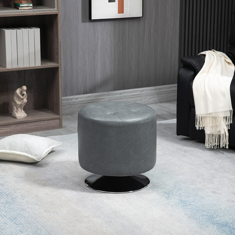 HOMCOM 360° Swivel Foot Stool Round PU Ottoman With Thick Sponge Padding And Solid Steel Base