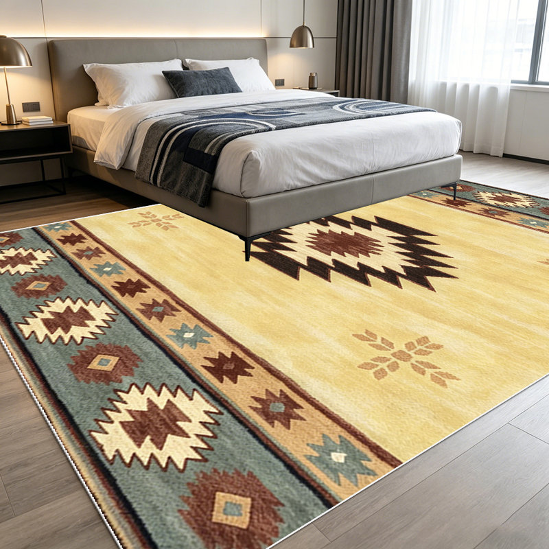 1PC Southwestern Aztec Geometric Tribal area rugs for Living Room, Soft, All seasons, Easy-maintain, Washable Indoor mat, Farmhouse suitable for for under dining table, bedroom, entryway...