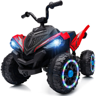 Outfunny Kids 4 Wheeler ATV, 12V Kids Ride On Toy w/LED Light Up Wheels, Music & USB Port- Red