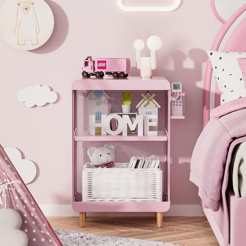 Cute Bedside Nightstand Table, Pink