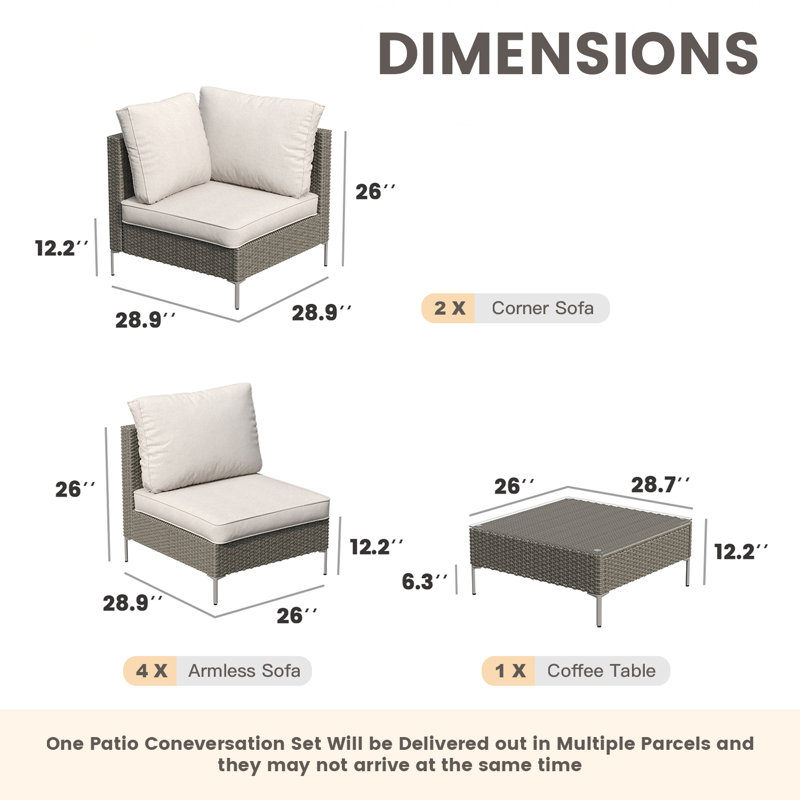 5-Person Patio Wicker Coversation Set with Cushions and Armless Sofa Chairs, Gray Cushion/Gray Frame